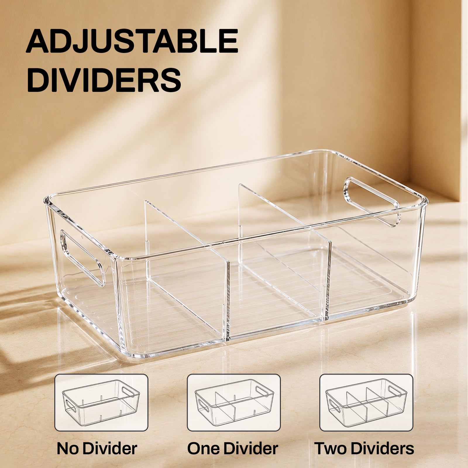 Mpotmiy Transparente Vorratsbehälter mit Trennwänden und Griffen, stapelbare Organizer für Küche, Kühlschrank, Schrank und Badezimmer, geeignet für Snacks, Getränke, Gewürze, Obst, Teebeutel, 8 Stück