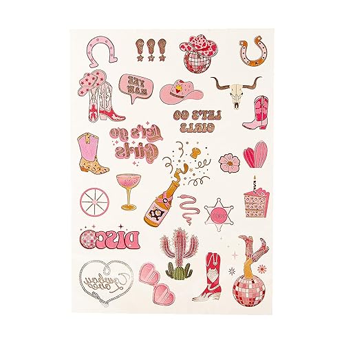 Miniatura 8 de Tatuajes de despedida de soltera, tatuajes temporales de discoteca vaquera, vaquera disco rosa Let's Go Girls para mujeres y niñas, decoraciones de