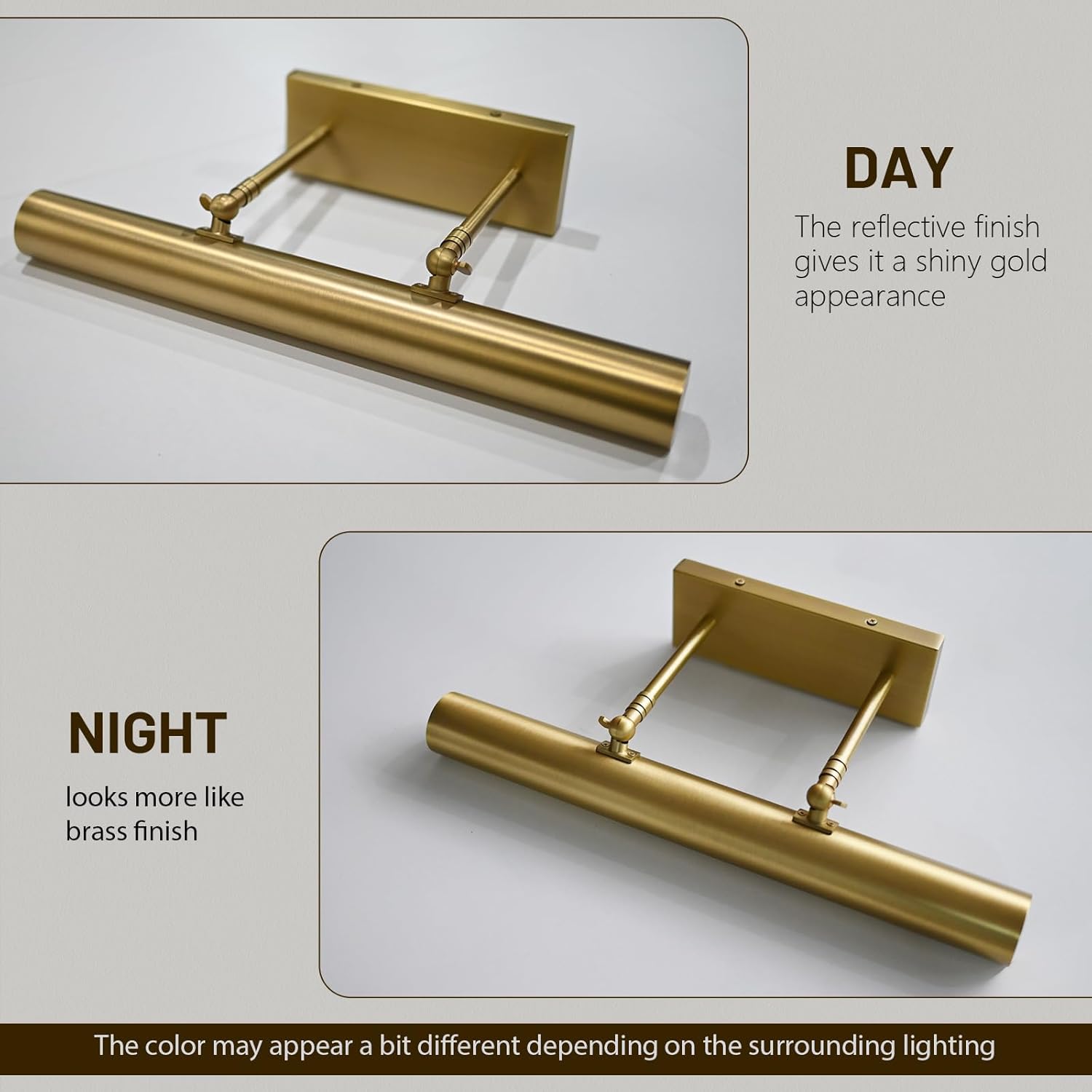 Brass Picture Lights for Wall, 18" Linear Picture Light Hardwired, 3-Light Brush Gold Art Light, Warm White 2700k Dimmable Picture Lamp, 270° Picture Frame Light for Bathroom, Living Room, Hallway