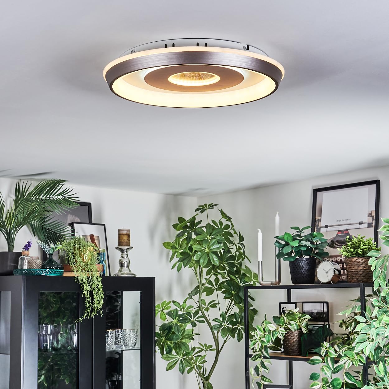 HOFSTEIN Lampa sufitowa LED Dakon, ściemniana lampa sufitowa z metalu/tworzywa sztucznego w kolorze szampańskim/białym z funkcją pamięci, regulacja CCT, ściemniana za pomocą przełącznika ściennego, 40