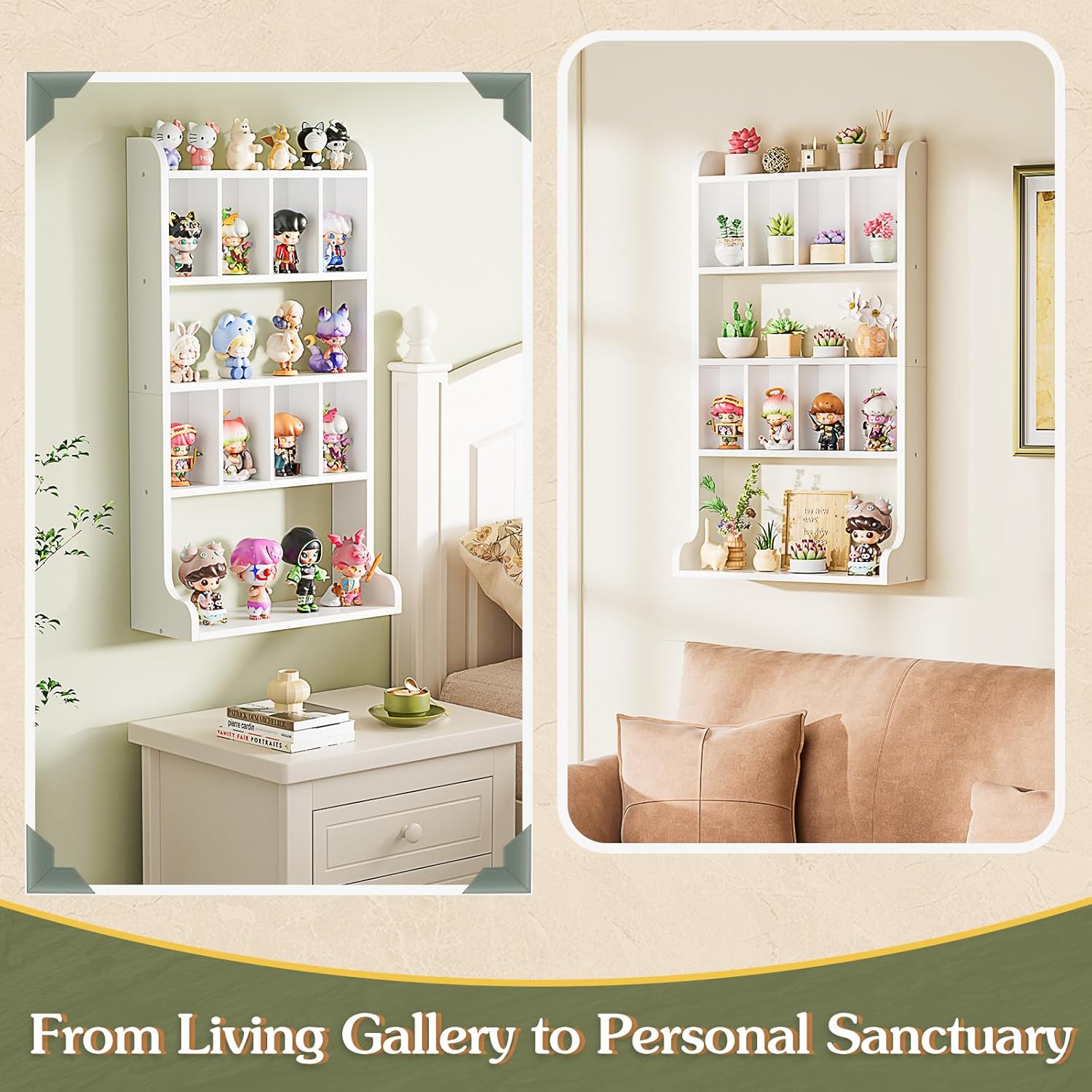 Keebofly Perfume Organizer Wall Mount & Large Cologne Display Case - Wooden Multi-Tier Trinket Shelf for Fragrances, Collectibles, Figures, Miniatures, Cosmetics and Shot Glasses, White