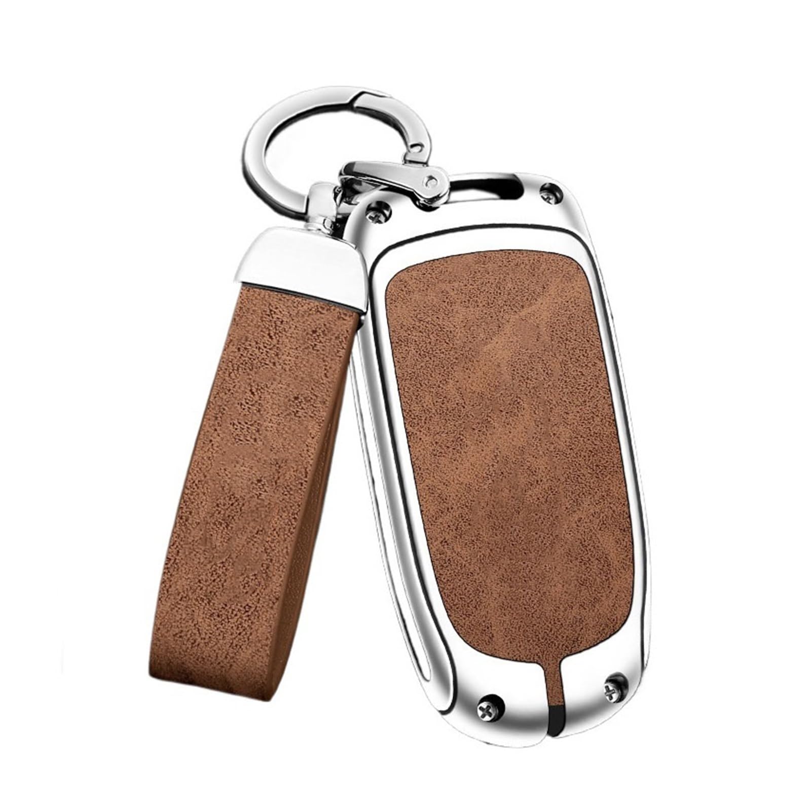 Schlüsselhülle aus Zinklegierung mit Auto-Logo, kompatibel mit XJ Renegade Compass JK TJ SRT Trail Hawk(A-Silver Brown)