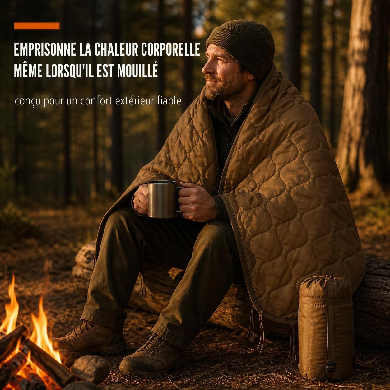 USGI Industries Couverture Militaire Woobie | Couverture de Camping à Isolation Thermique | Grande Taille, Portable, Isolation, résistante à l'eau, pour la randonnée, la Survie | Sac de Transport de