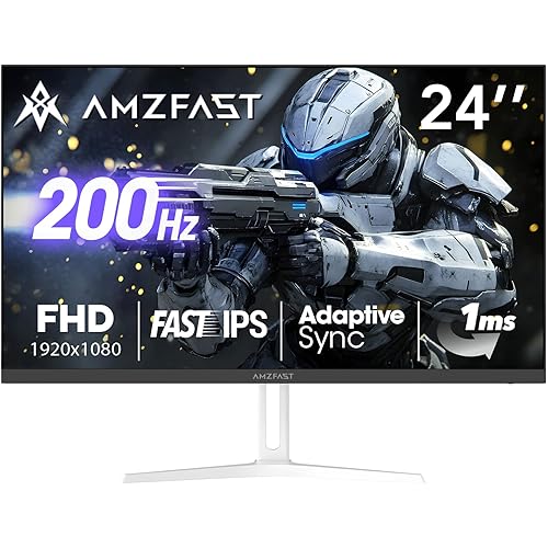 Amzfast 24 Inch Gaming Monitor 200Hz FHD 1080p Fast IPS Computer Monitor, 110% sRGB 1ms HDR Support Adaptive Sync, Eye Care VESA Mount HDMI 2.0 | Display Port 1.4 White Monitor, AMZG24X1W