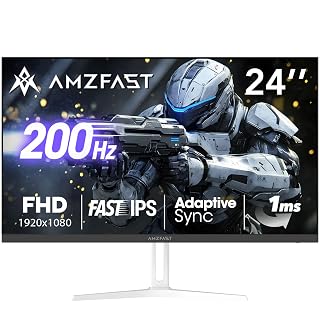 Amzfast 24 Inch Gaming Monitor 200Hz FHD 1080p Fast IPS Computer Monitor, 110% sRGB 1ms HDR Support Adaptive Sync, Eye Care VESA Mount HDMI 2.0 | Display Port 1.4 White Monitor, AMZG24X1W - Amazon product rated Grade A