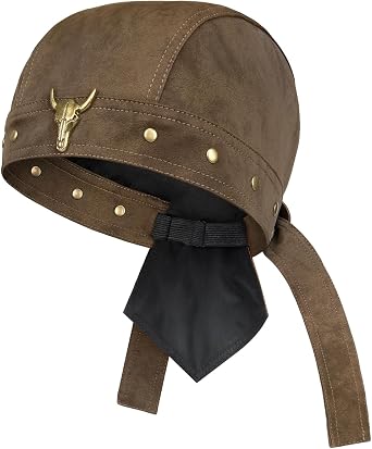 Brown Leather Skull Cap for Women - Adjustable Biker Cap, Soft Motorcycle Skull Cap, One Size Fits Most, Black Leather Biker Hat for Party & Daily Wear