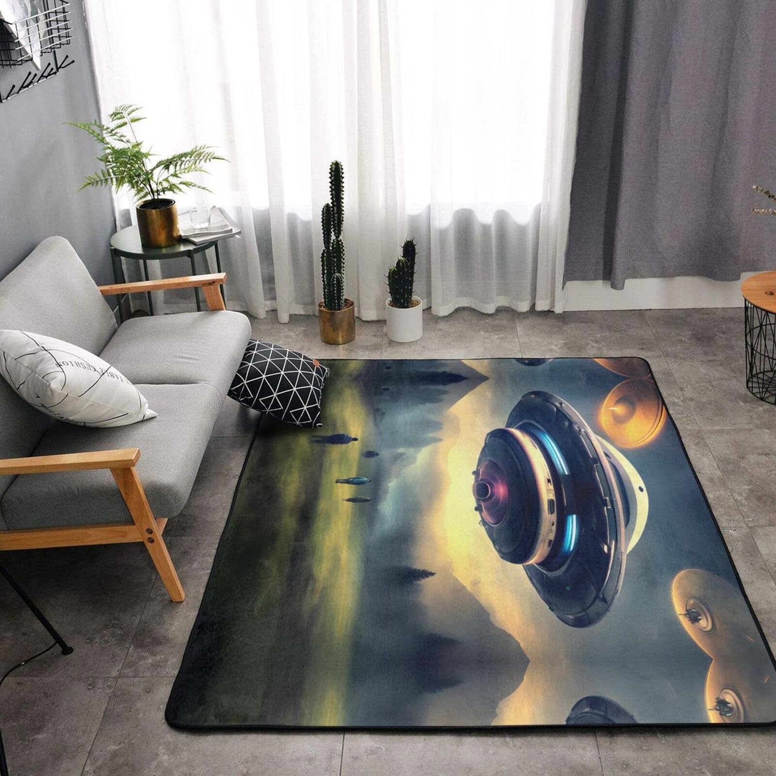UFO Landing mocna antypoślizgowa wycieraczka, wycieraczka do drzwi wejściowych na zewnątrz, dywan z nadrukiem wzór, mata do drzwi zabawna, 150 cm 122 cm