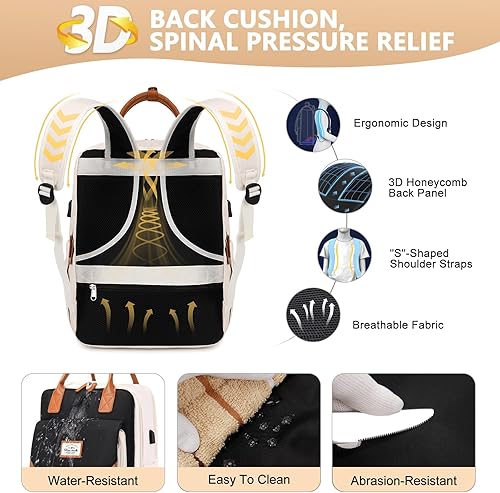 Miniatura 6 de Mochila de viaje grande para mujer, 40L, mochila de equipaje personal, mochila casual, negro, beige (Black-Beige), Mochilas de viaje