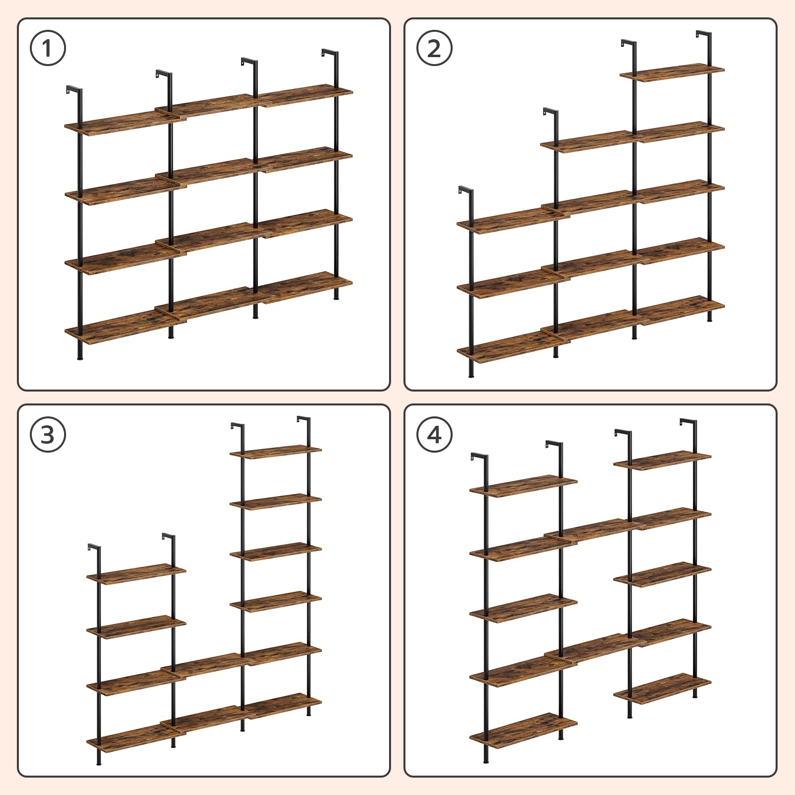 HOOBRO DIY Scaffale a Scala, Libreria 6 Ripiani, Scaffale da Parete in Stile Industriale, Organizzatore da Ufficio, per Soggiorno, Ufficio EBF65CJ01