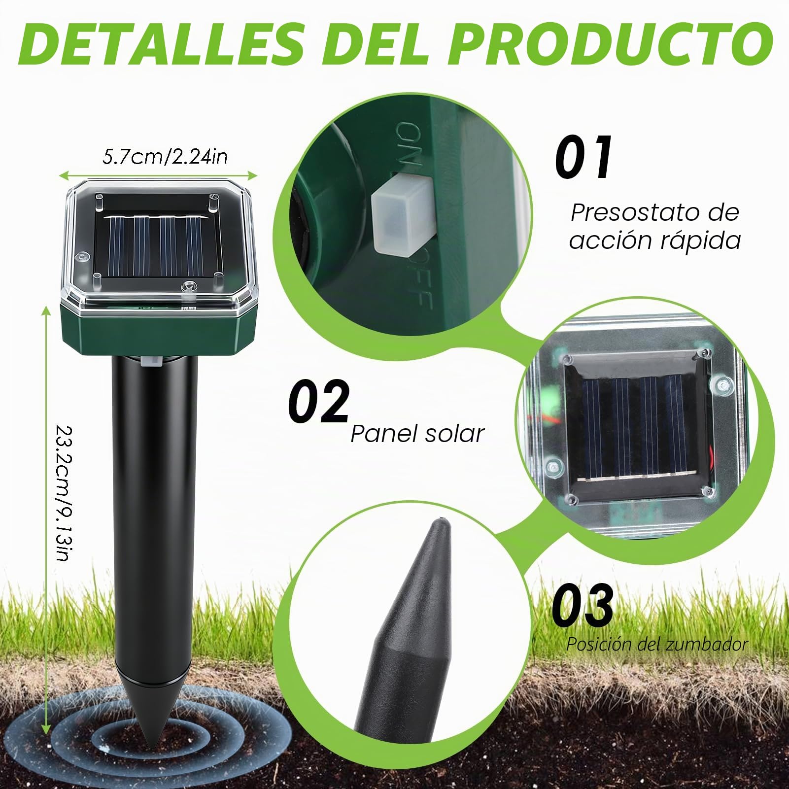 4 Piezas Ahuyentador de Topos Solar y Ultrasónico, Repelente para Topos, Ratas, Serpientes, Conejos, Ardillas y Ratones en el Jardín y para Cámping, Impermeable