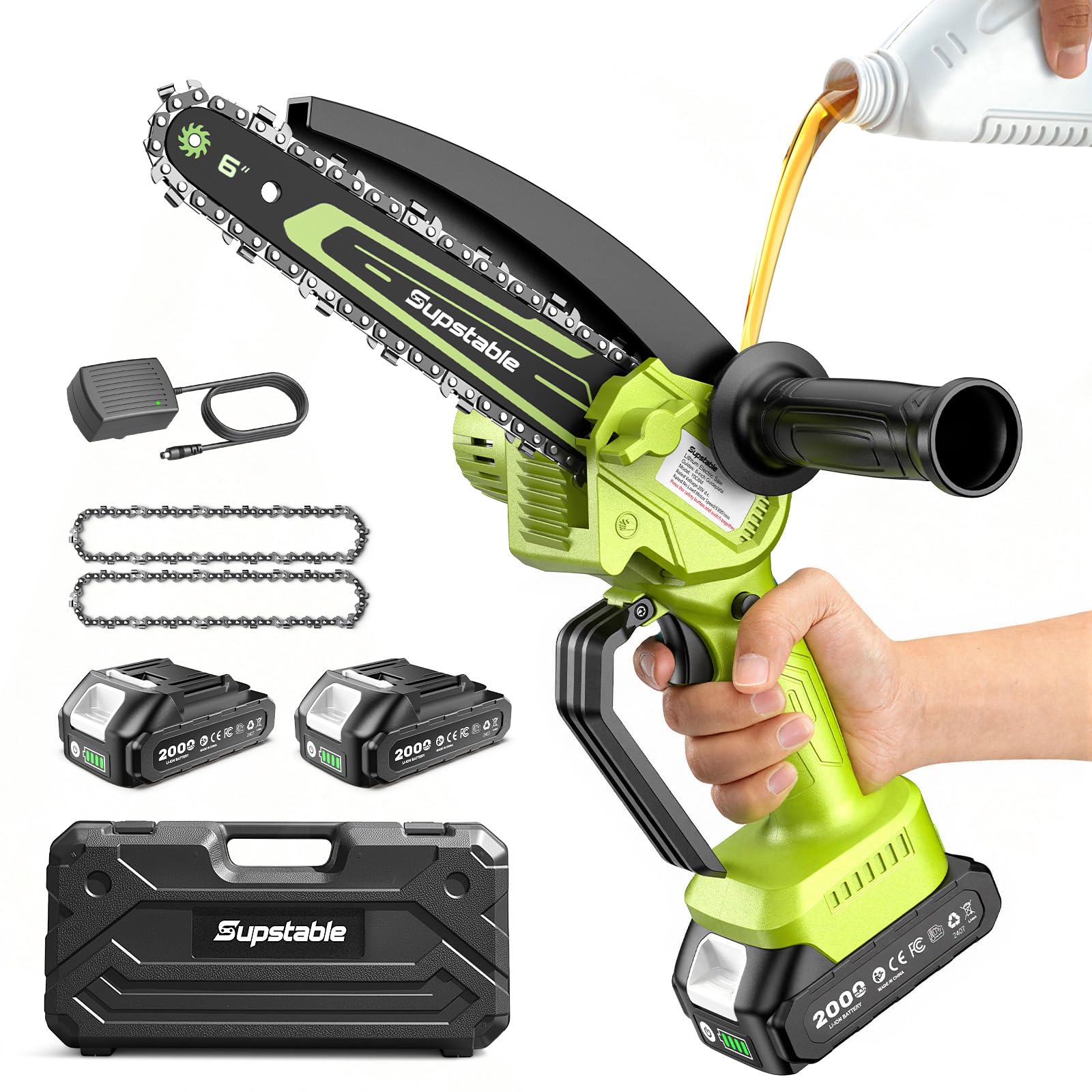 Supstable Mini Chainsaw 6 Inch, Electric Chainsaw Cordless, Battery Powered Chain Saw with Oiler, 2pcs 2000mAh Batteries, Small Handheld Garden Saws for Tree Branch Wood Cutting, Gifts for Men Women — view 9