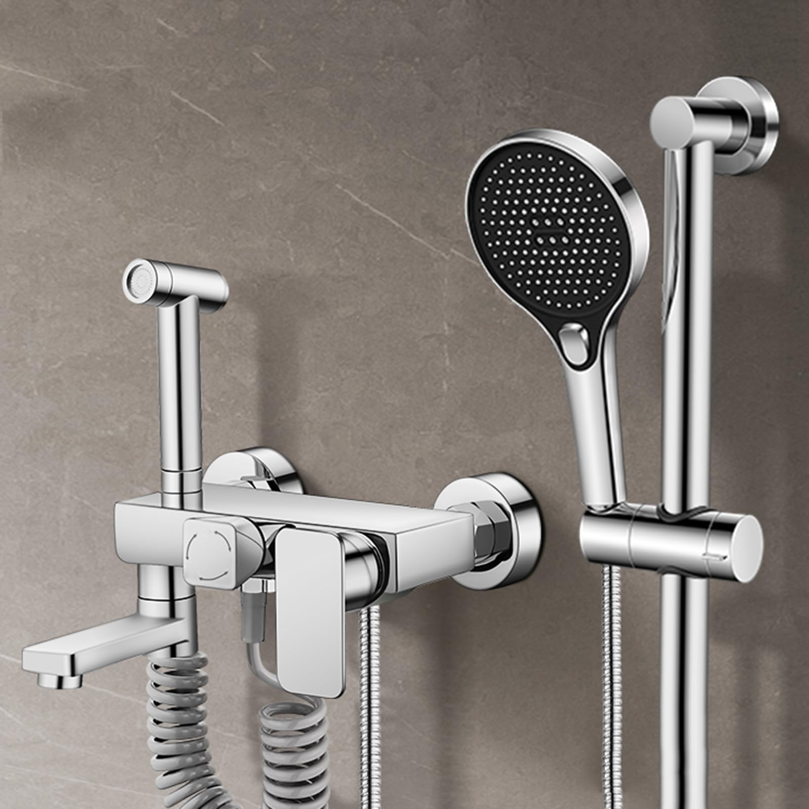 Mitigeur de bain-douche à 3 modes de jets réglables avec kit colonne et pommeau ergonomique