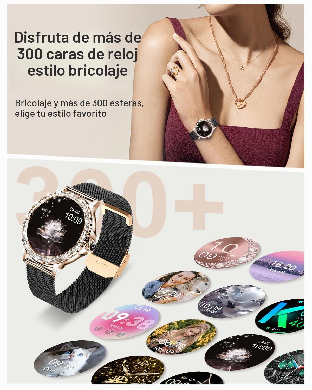 Reloj Inteligente Mujer con Llamadas, 1.3" HD Smartwatch Mujer Redondo con 2 Correas, Función Femenina, Monitor Sueño, SpO2, Caloría, Pulsómetro, IP68 Relojes Inteligentes para Android iOS, Negro