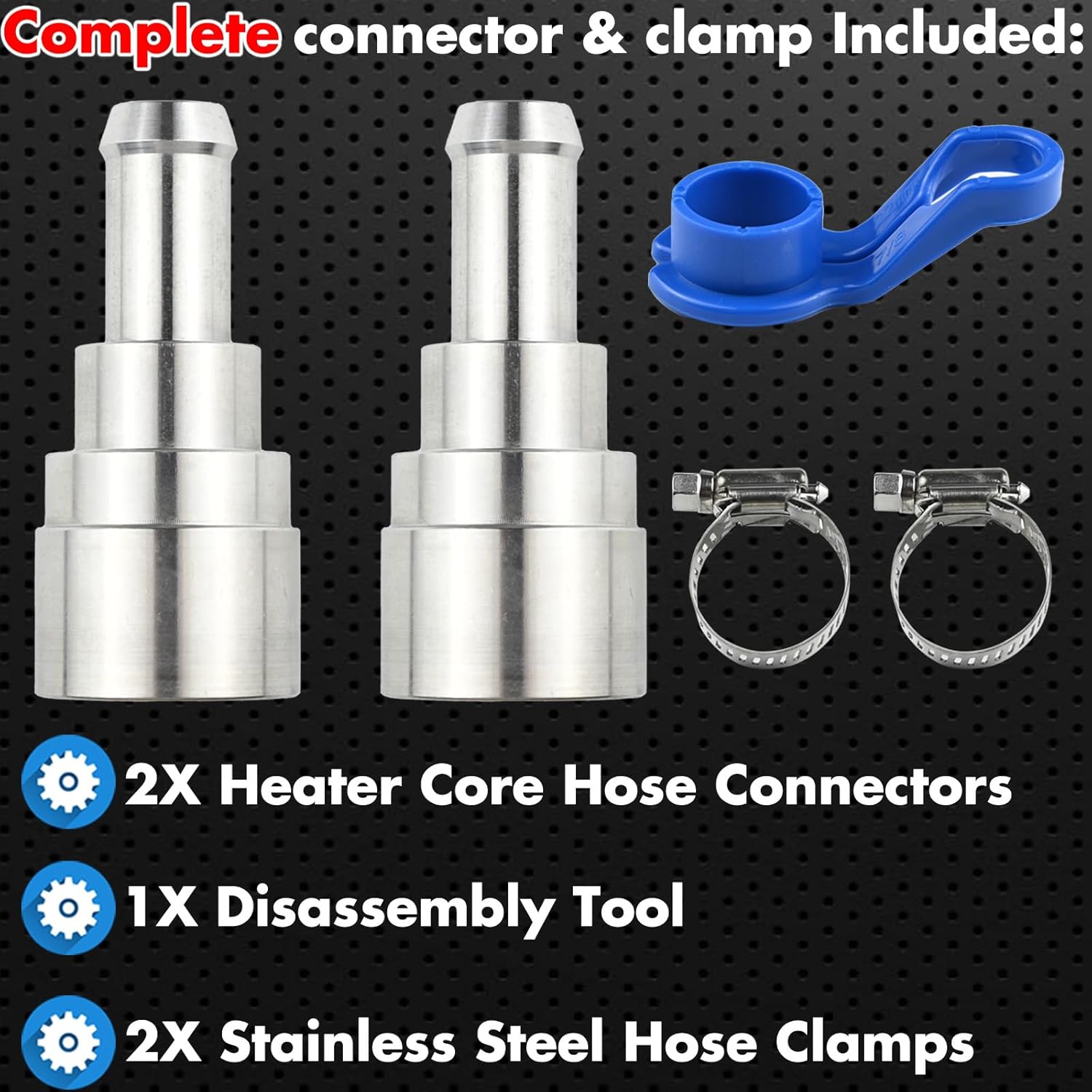 Billet Heater Core Hose Connector, Inlet/Outlet 3/4" Tube x 5/8" Hose Stainless Steel Coolant Connector, Replaces Plastic Quick Connector for Chevy, GMC, Ford，Cadillac Trucks,2 Pack