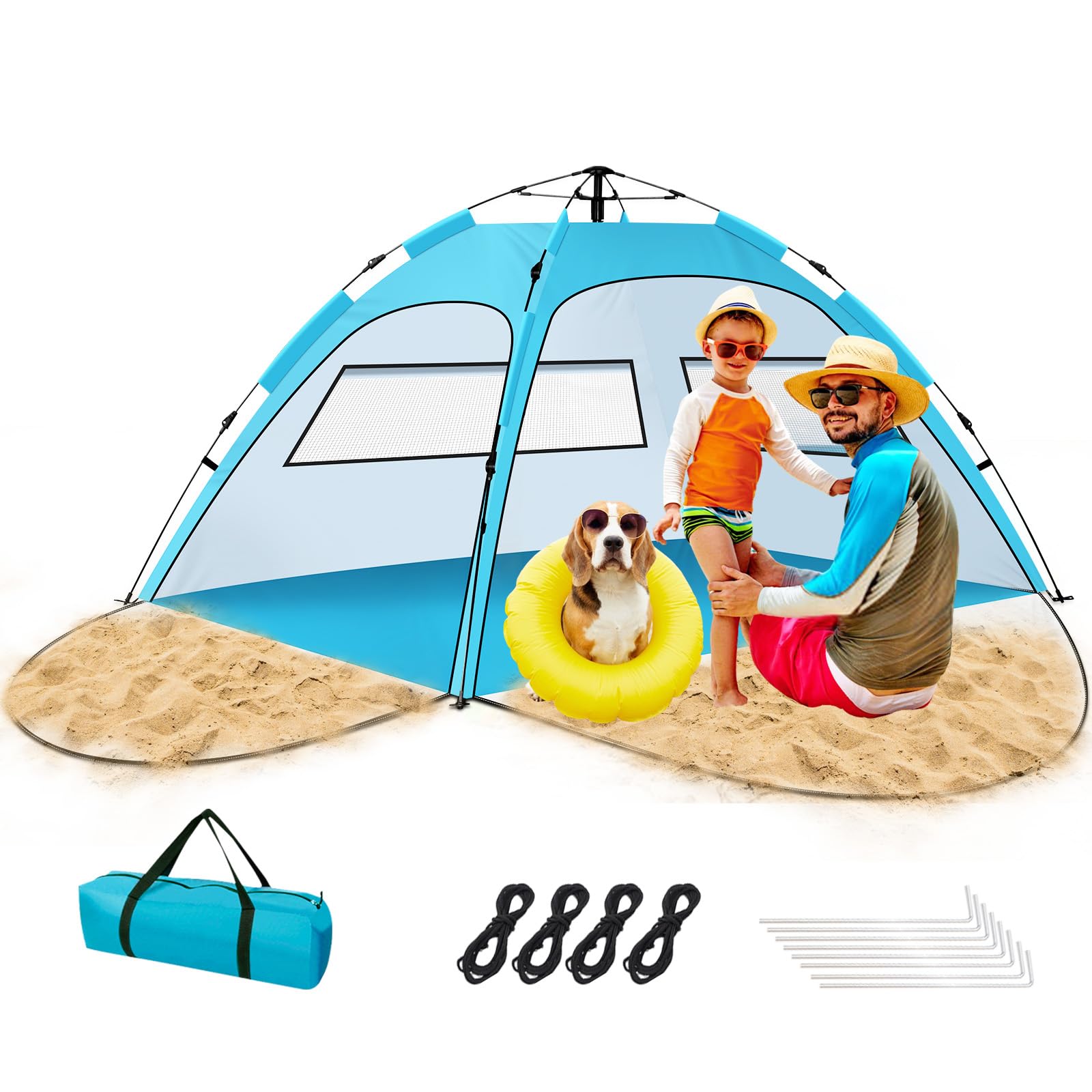 G4Free Easy Set Up Beach Tent Deluxe XL, Portable Beach Shade 4 Person Pop Up Sun Shelter UPF 50 UV Protection Large Family Size(Green