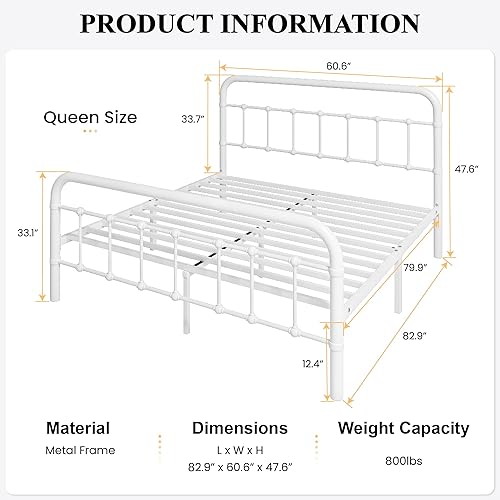 Miniatura 28 de SHA CERLIN Base de cama de tamaño matrimonial con cabecera y estribo de estilo vintage, base de colchón resistente, no necesita somier, fácil
