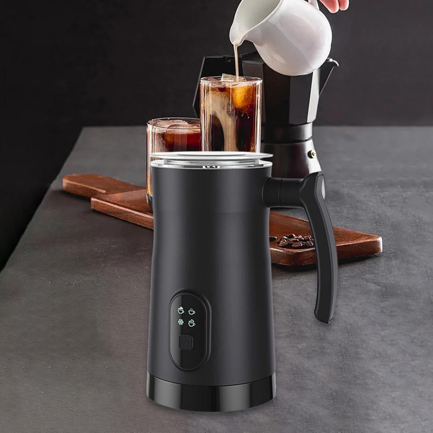 Electric Milk Frother and Steamer for Coffee and Matcha Black(Black)