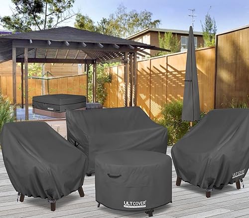 Vista 9 de ULTCOVER Funda para Mesa de Fogata de Patio Redonda de 32 Pulgadas Impermeable para Exteriores Funda para Fogón, Negro