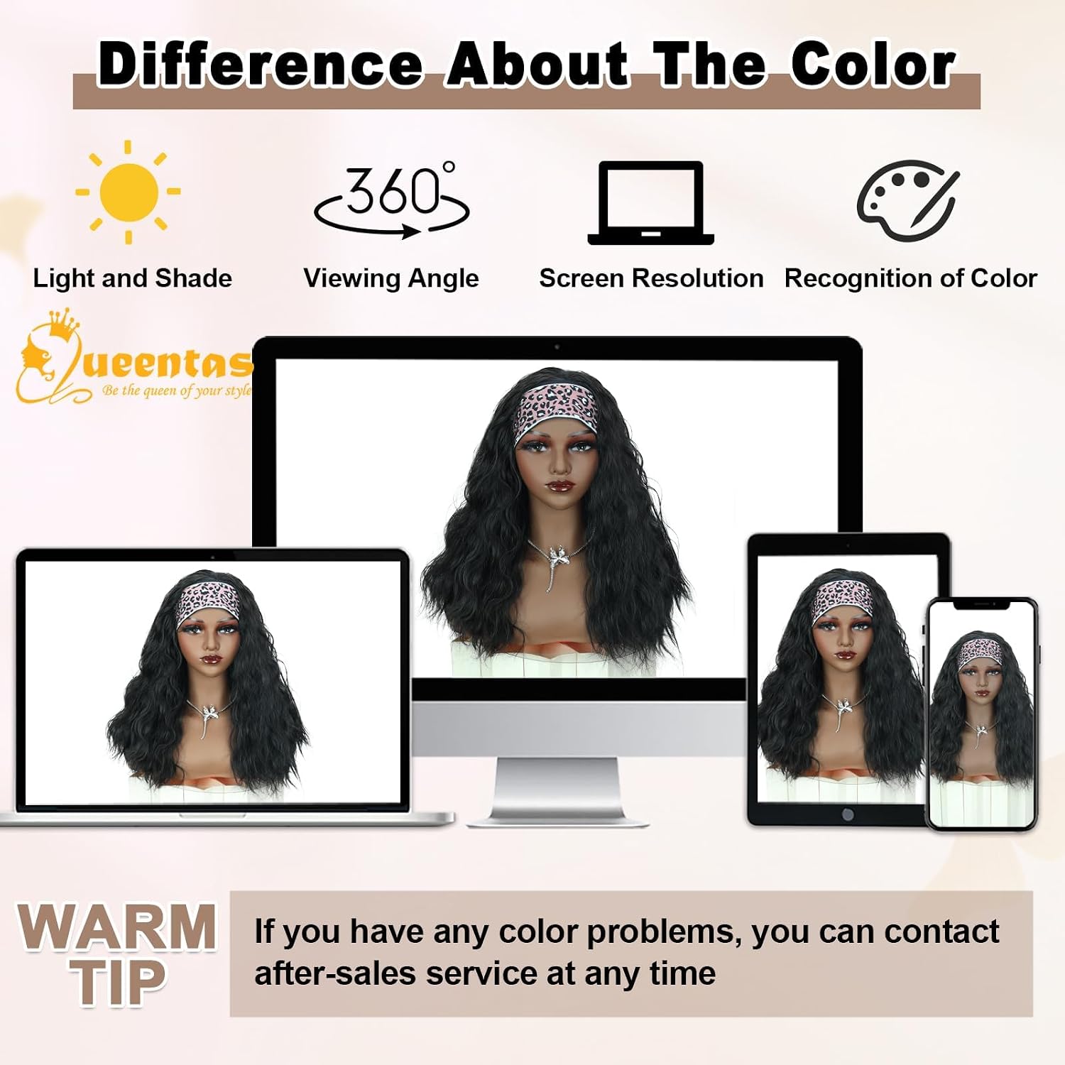 QUEENTAS 20 Inch Loose Body Wave Headband Wig, 1B Natural Black for Black Women, Glueless Wear and Go Synthetic Heat Resistant Hair, Daily Use & Dating