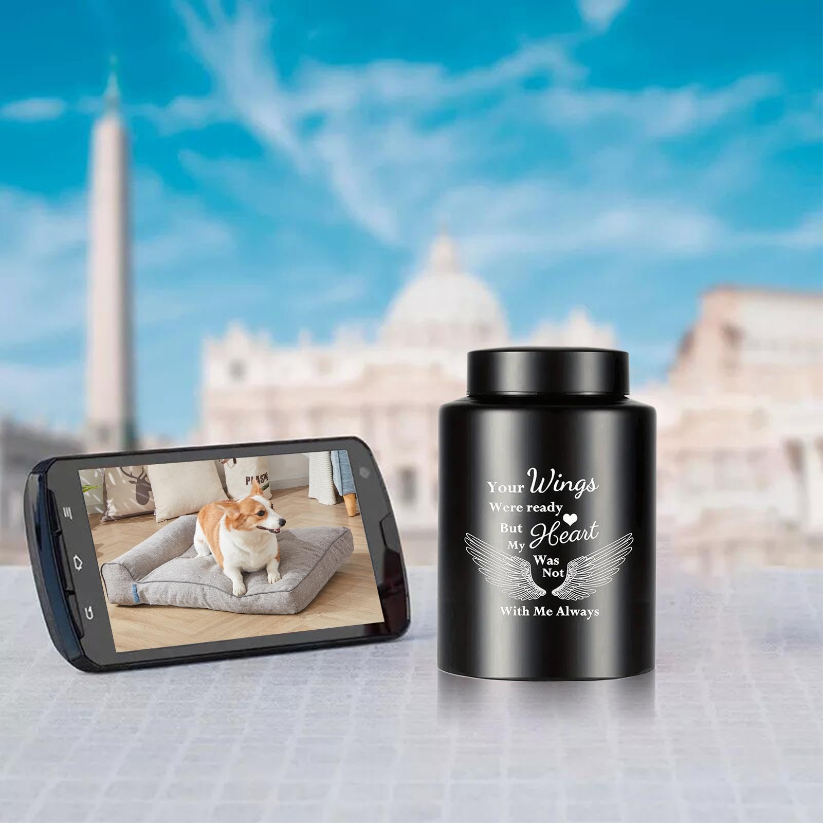 Urne per ceneri di cane,Urna funeraria per ceneri di animali domestici - Acciaio inossidabile con ala d'angelo - Souvenir commemorativo per animali domestici - Mostra in casa o sepoltura esterna