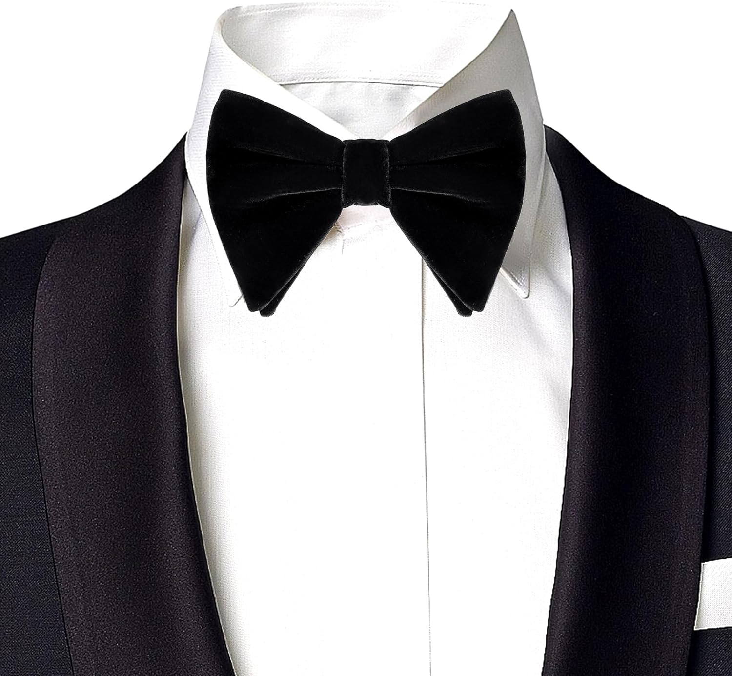 Black Velvet Bow Tie Pocket Square Cufflinks Set for Men, Solid Pre-tied Adjustable Bowtie, Men's Tuxedo Bow Ties thumbnail