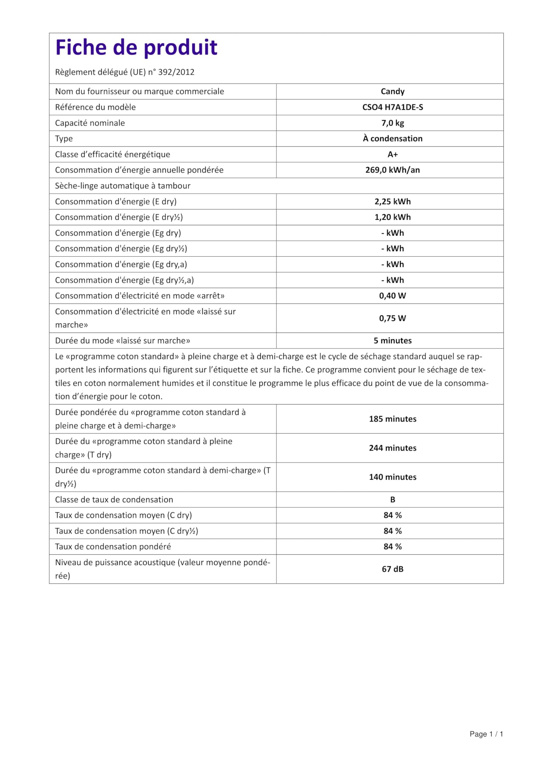 CANDY Smart CSO4H7A1DES Sèchelinge Slim à pompe à chaleur, 7 kg, Wi — free download
