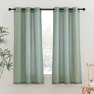 NICETOWN Linen Textured Semi Sheer Olive Green Curtains, Grommet Privacy Flax Linen Blend with Light Filtering Window Curtains & Drapes for Bedroom/Living Room, 2 Panels, W36 x L63