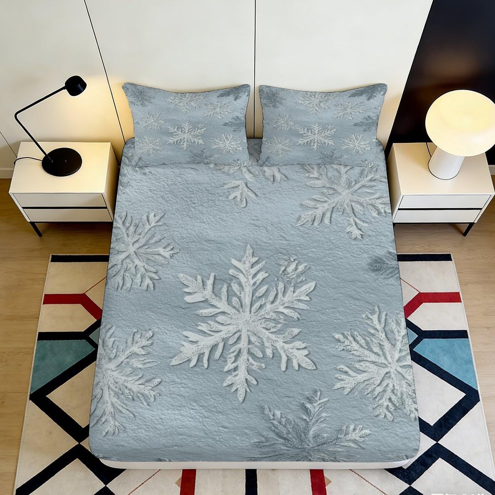 Jqzkxnhpbr Style-10 3D Printed Snowflake Pattern Fitted Sheet Microfiber Soft Grey Mattress Cover For Bedroom Guest Room Home Decor 90X200x25cm