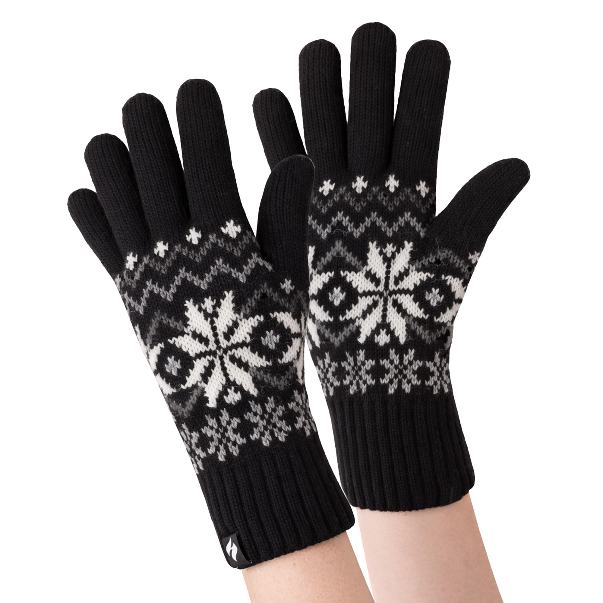 Heat Holders Women's Black Knitted Thermal Insulated Gloves For Winter In Medium