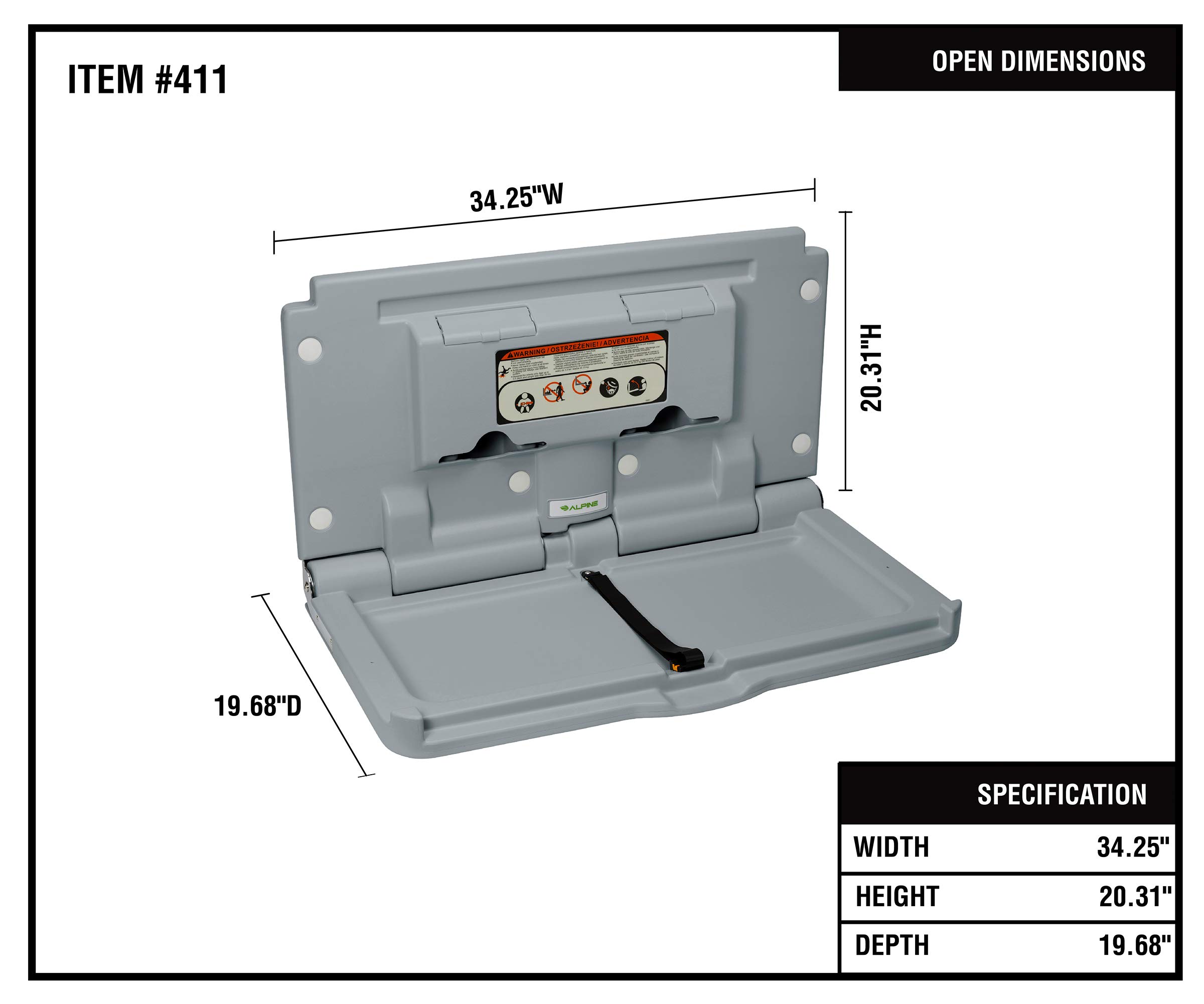 Alpine Industries Wall Mounted Baby Changing Station Horizontal Fold