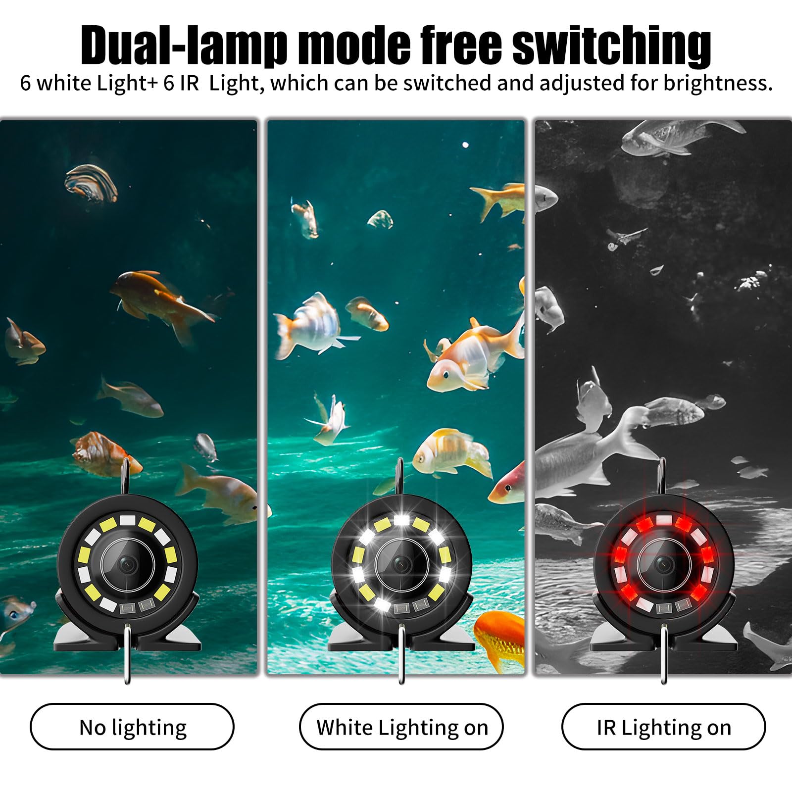 Echosonda Podwodna Z Ekranem 4,3 Cala, Kamera Do Wędkarstwa Podlodowego 1200 TVL Z 6+6 Diodami LED Do Noktowizji, Do Wyboru Długość Przewodu 15 M, 30 M Lub 50 M, Sprzęt (Size:50 M/164 FT,Color:Czarny)