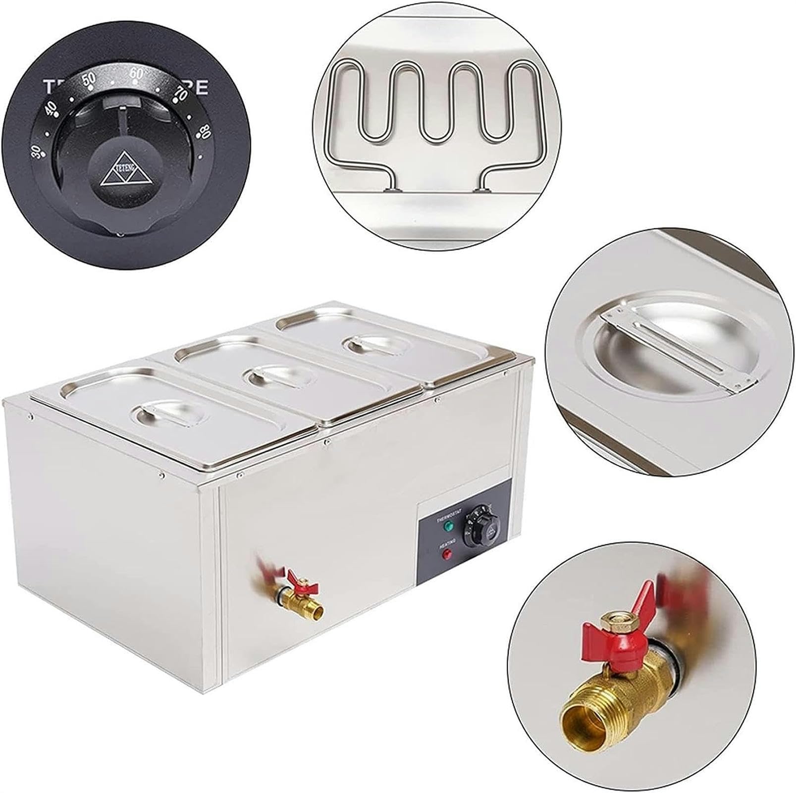 Scaldavivande 3 vassoi, scaldavivande elettriche da banco commerciali per alimenti, vassoio scaldavivande, server a buffet e scaldini per feste buffet