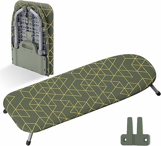 XABITAT Table Top Ironing Board with Wall Mount, D-Crease, Portable Space Saving Mini Laundry Room Iron Board, Foldable Small Ironing Board, Green
