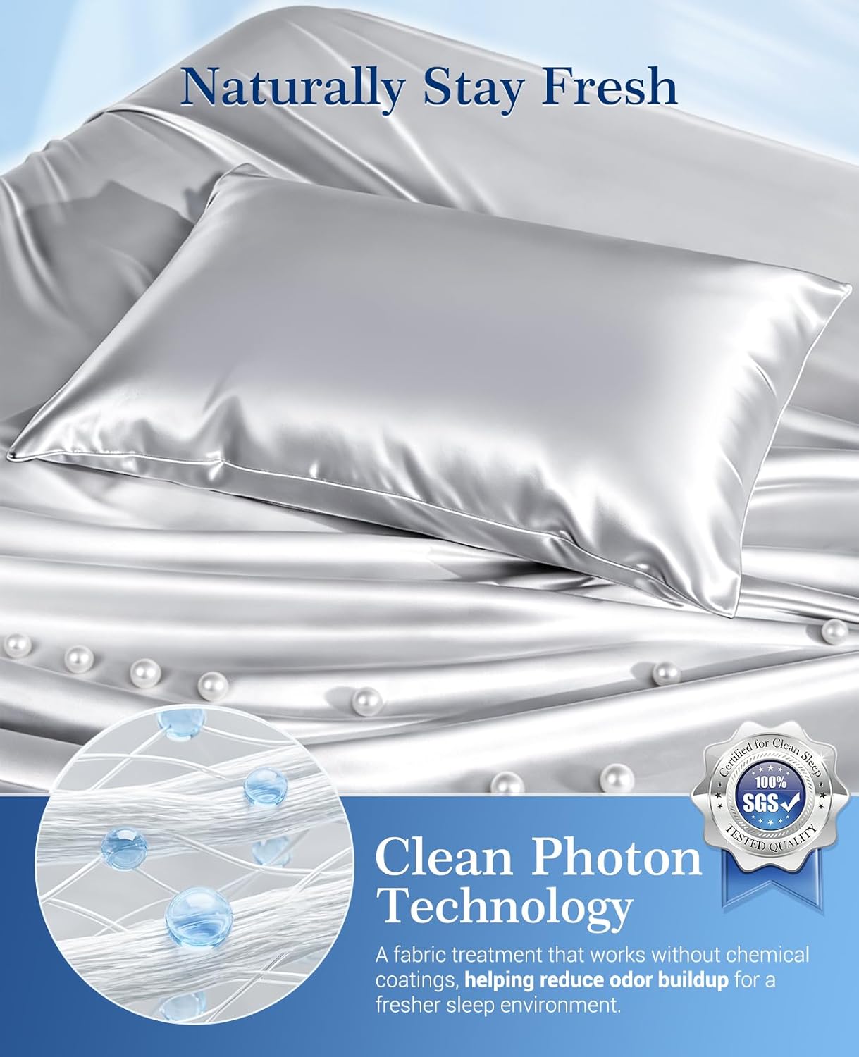 Elegear Cooling Pillow Cases Set of 2 for Hot Sleepers, Soft Silky Satin Pillowcase for Hair & Skin, Upgraded Arc-Chill Cooling Satin Pillowcase Q-max>0.5, Luxury Zipper Pillowcase Cover-Standard,Gray