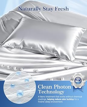 Elegear Cooling Pillow Cases Set of 2 for Hot Sleepers, Softer Than Silk Pillow Cases for Hair & Skin,Upgraded Arc-Chill Cooling Satin Pillowcases Q-max>0.5, Luxury Zipper Pillowcase Cover -Queen,Gray
