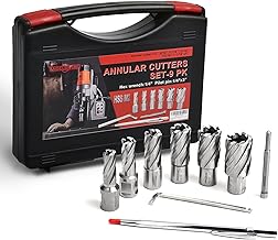 ANGELSWORD HSS Annular Cutter Set 9 Pcs, High Speed Steel, Cutting Depth 1" Cutting Diameter 1/2" to 1-1/16", Mag Drill Bits Kit for Magnetic Drill Press