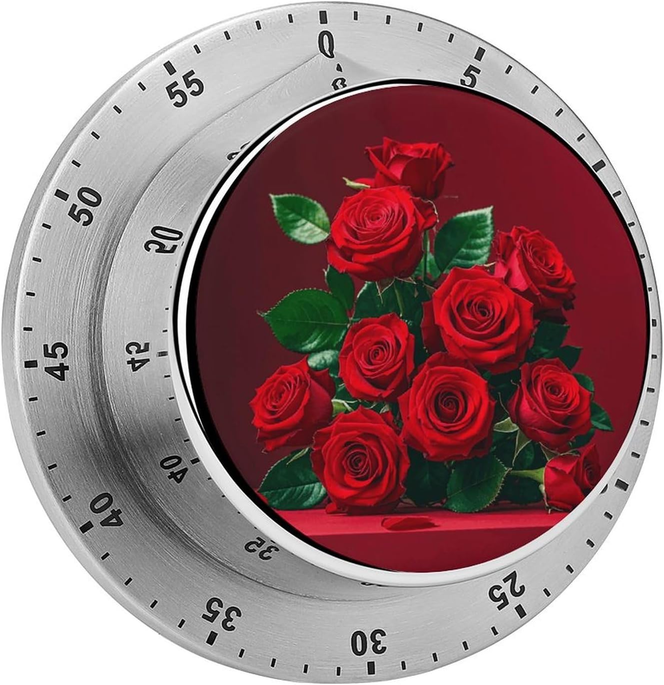 Red and Roses Timer Stainless Steel Kitchen Timers Waterproof & Rust-Proof 60 Minute Mechanical Timer with Loud Alarm for Cooking, Baking, Fitness