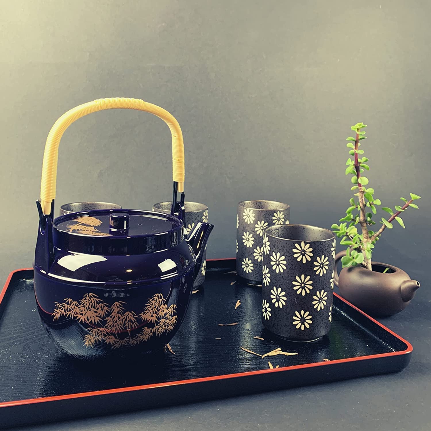 , Zestaw 6 japońskich czajniczków do herbaty, niezniszczalny, do domu lub restauracji, wyprodukowany w Japonii, kolor czarny, 22 uncje