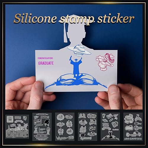 Miniatura 4 de Juego de 6 hojas de sellos transparentes de silicona para graduación, juego de sellos acrílicos, herramientas con líneas de cuadrícula,