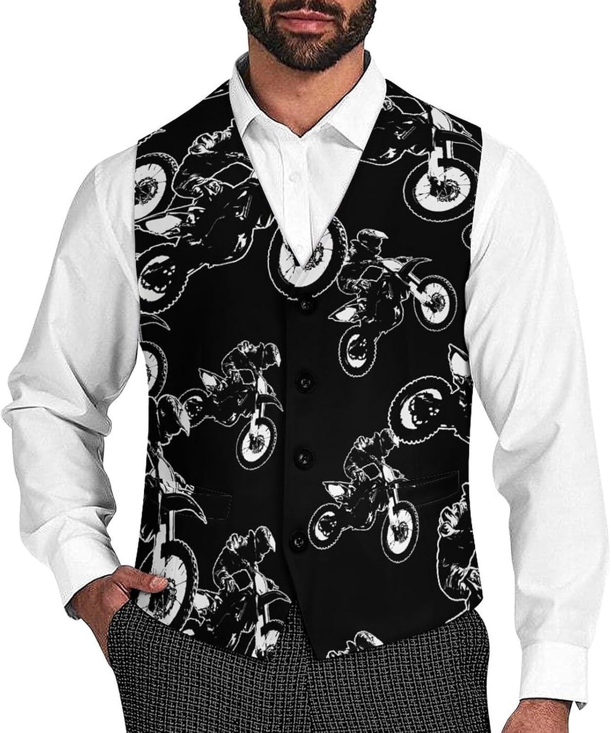 Dirt Bike Motocross Racing Rider Men's Formal Suit Vest Slim Waistcoat for Business Tuxedo Dress