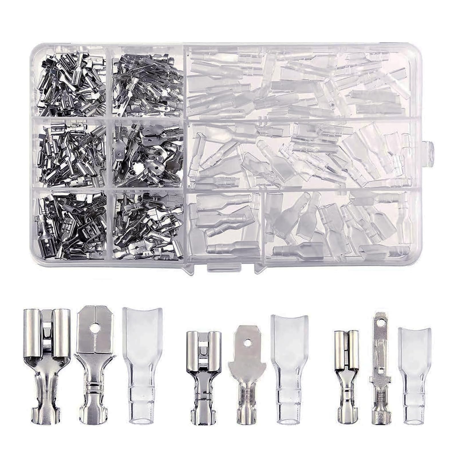 270 PCS Male Female Spade Connectors, Electrical Wire Connector, 2.8mm 4.8mm 6.3mm Wire Spade Connectors, With Insulating Sleeve, for Electrical Wiring