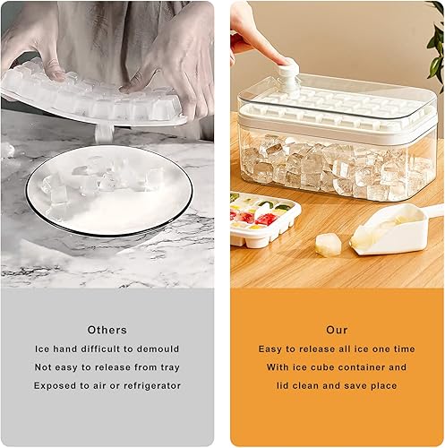 Miniatura 3 de Bandeja para cubitos de hielo con tapa y cuchara, moldes cuadrados para cubitos de hielo con caja de almacenamiento, bandejas de hielo para
