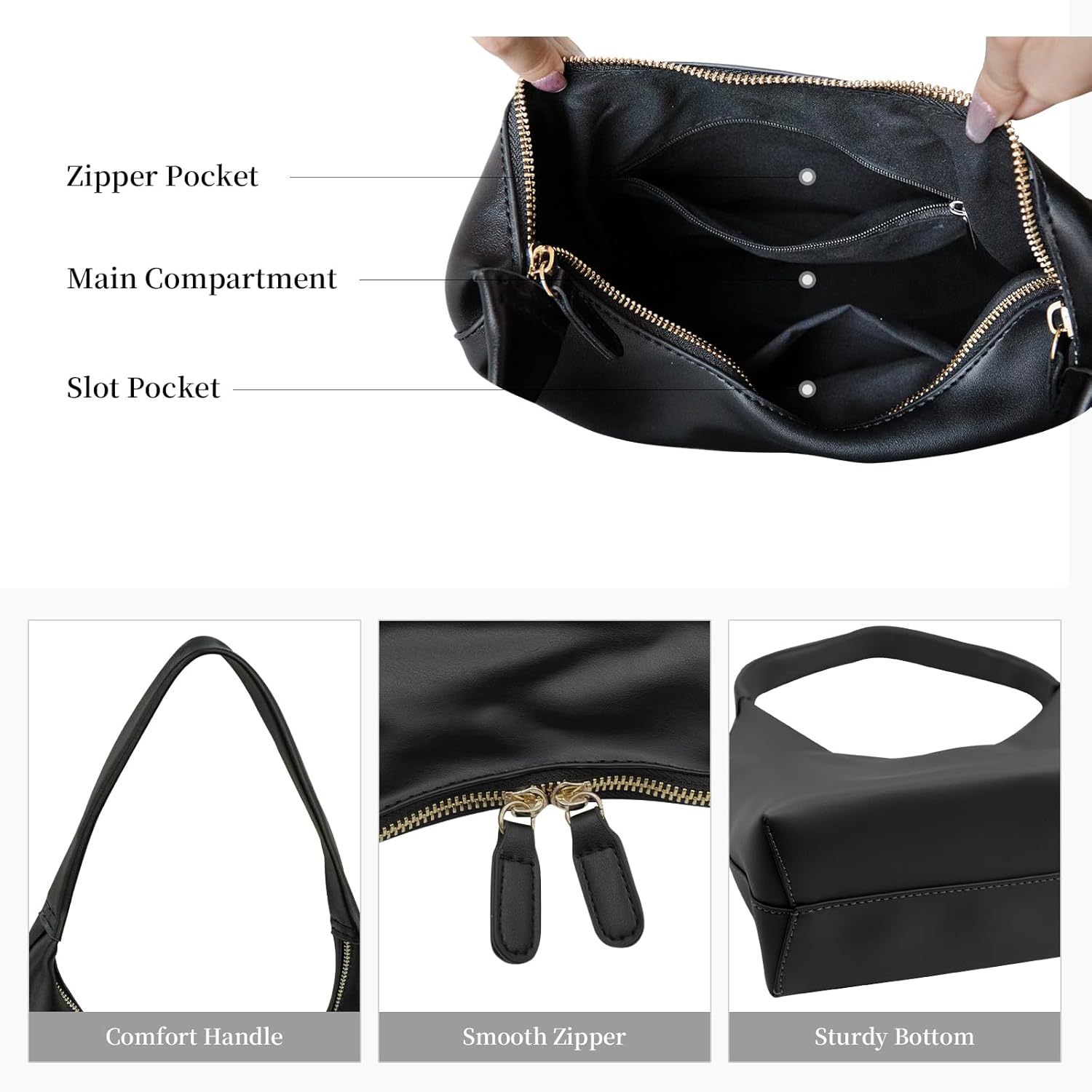 Leather Hobo Bag Small Shoulder Purses for Women Slouchy Tote Handbag Vegan Leather Crescent Bag - Image 5