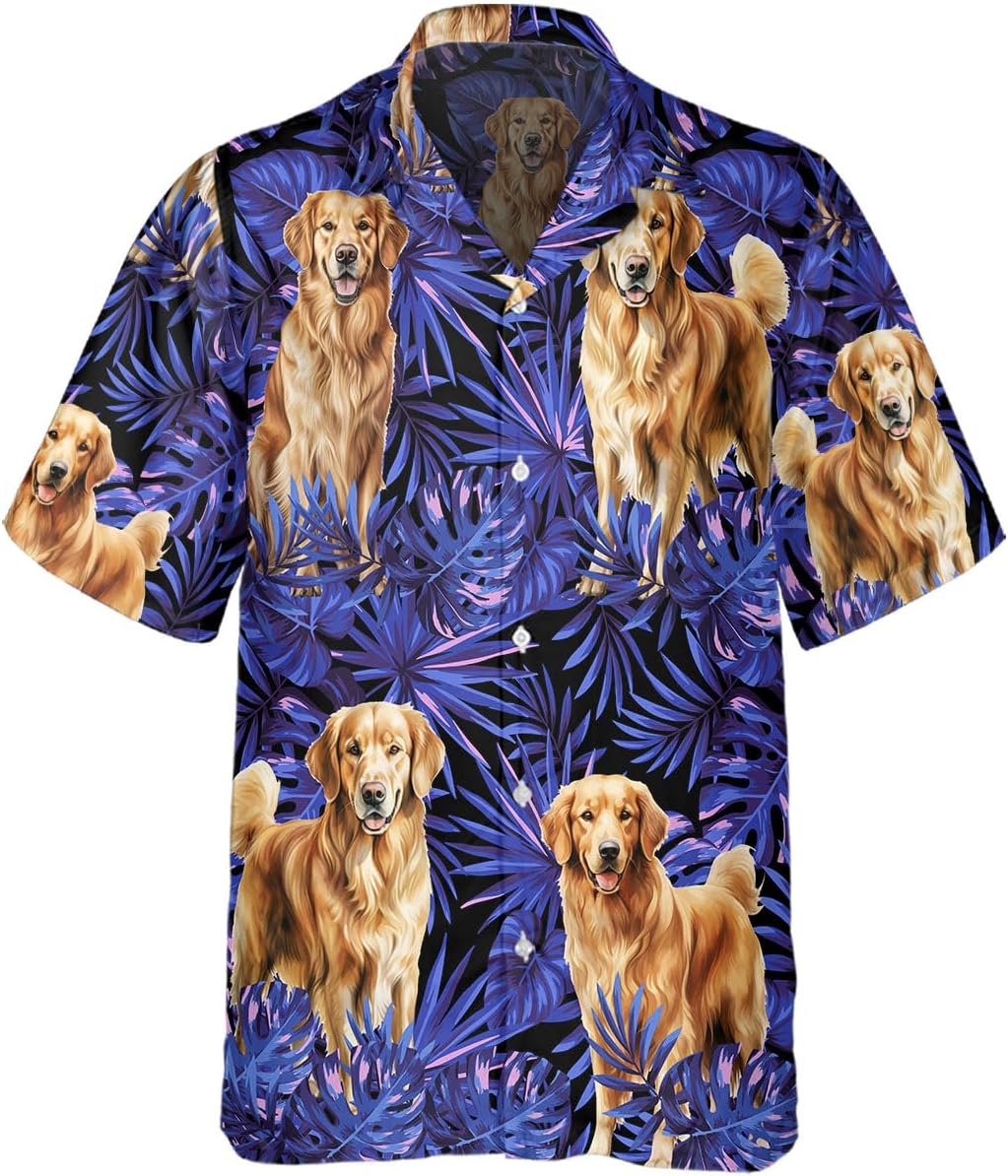 Golden Retriever Hawaiian Shirt for Men - Hawaiian Shirts Short Sleeve - Mens Button Down Shirt Gifts for Dog Lover