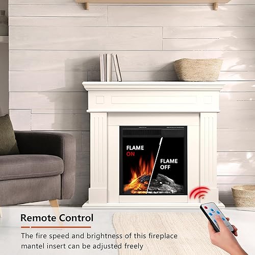 Vista 19 de R.W.FLAME Chimenea eléctrica de 43 pulgadas, chimenea envolvente de madera, soporte de TV con chimenea eléctrica independiente, control remoto, Gris