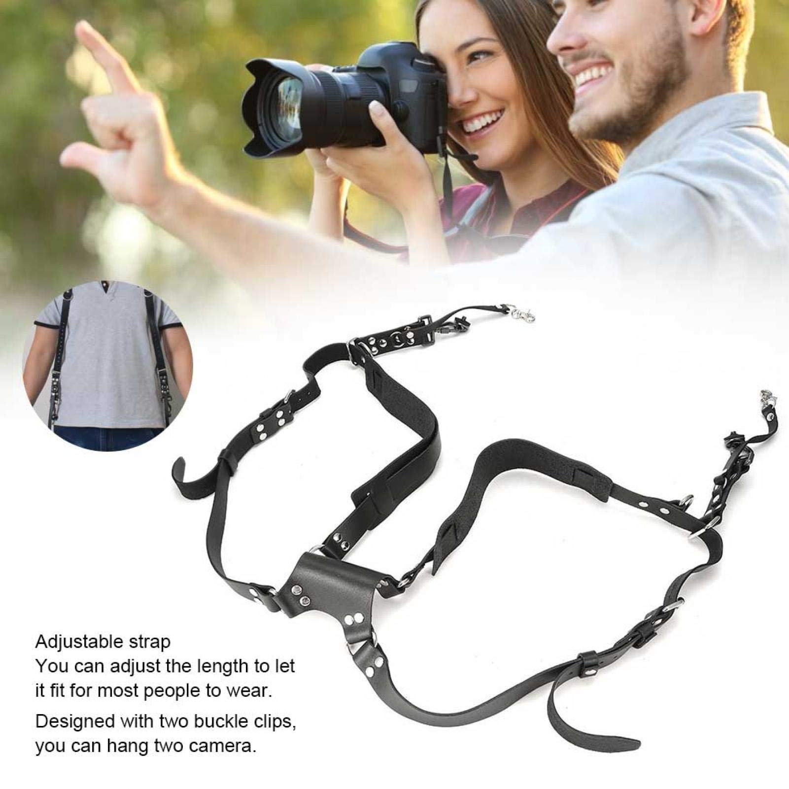 Atyhao Cinturino per Fotocamera Double Breathe Cinturino per Doppia Tracolla in Pelle Accessori per Fotografia DSLR Accessori (Nero)