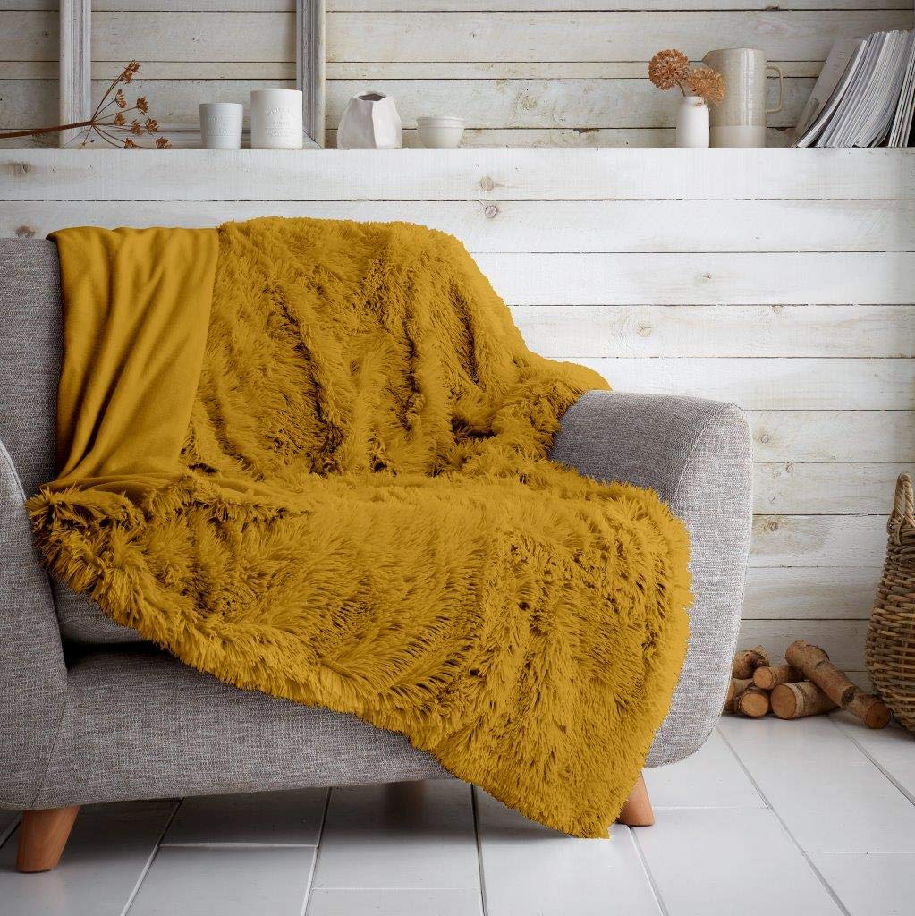 Gaveno Cavailia Hugg and Snugg Teddy Fleece Sofa Bed Blanket, Super Soft Fluffy Easy Care Decorative Throw, Cosy Warm Settee ThrowOver, Double 150x200 Cm, Ochre