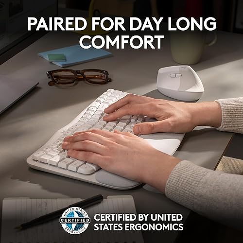 Miniatura 3 de Logitech Wave Keys - Teclado ergonómico inalámbrico con reposamanos acolchado para múltiples sistemas operativos + mouse Lift ergonómico vertical,
