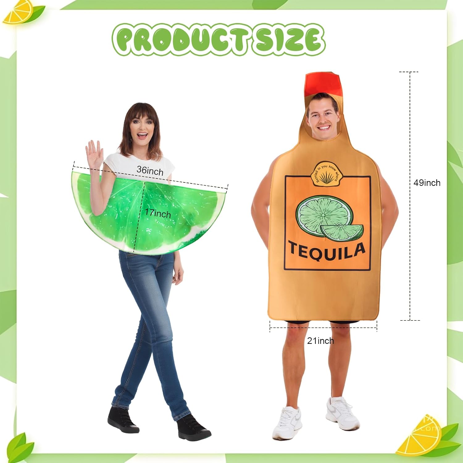 Couples Halloween Costume Funny Costumes for Adults Tequila and Lime Costume Adult Free Size Womens and Mens Funny Food Costume for Halloween Parties - Image 6