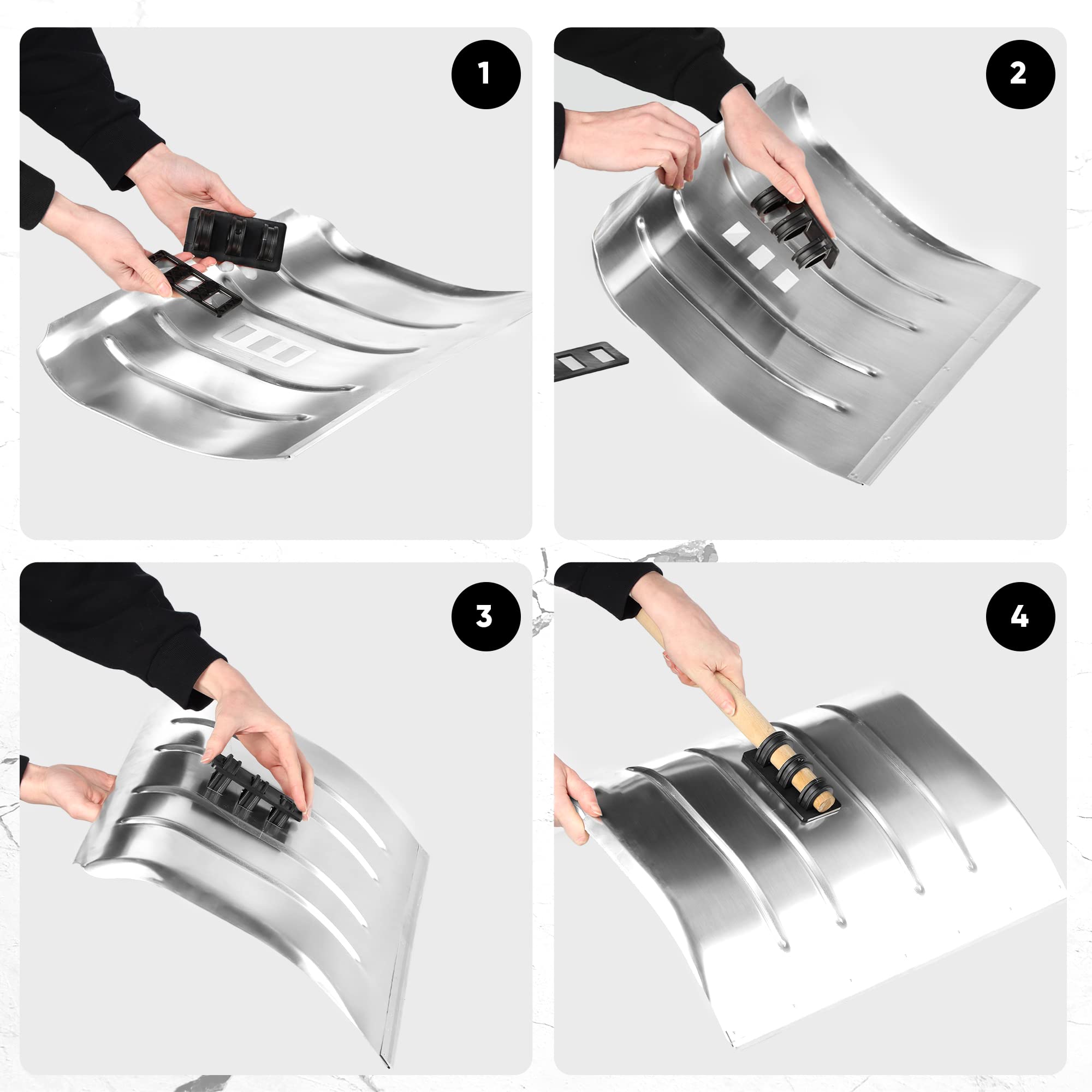 KADAX Aluminiumschneeschieber, Aluminiumschneeschaufel, Schneeräumer mit Holzstiel und D-Griff, ergonomische Schneeschüppe, robuste Schneeschippe (50 cm Breite)